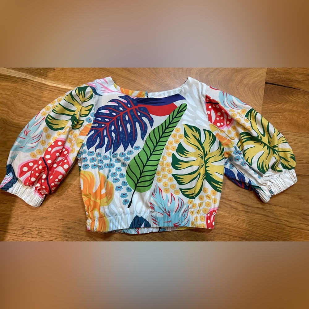 Maude Vivante Colorful Leaf Print Crop Top Sz XS